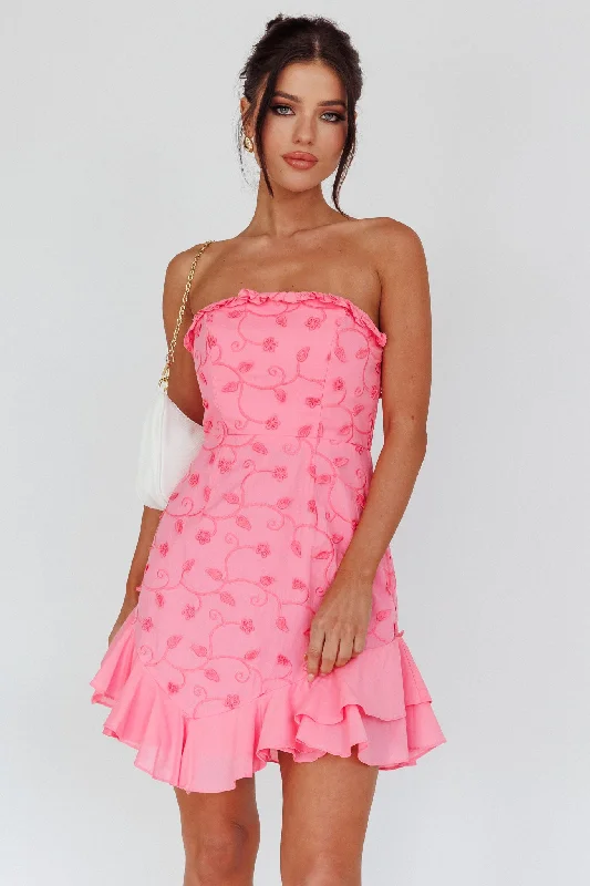 Weekend Shopping Fiesta Cece Embroidered Bandeau Dress Hot Pink