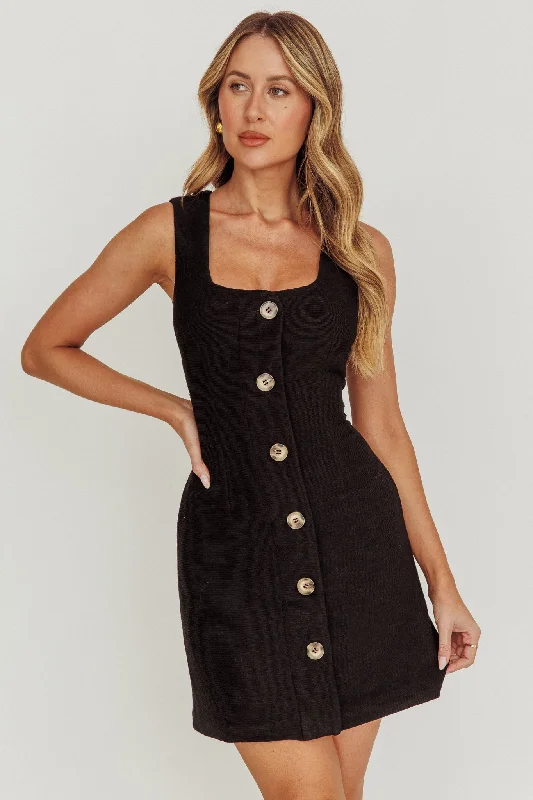Weekend Best Deals Celina Buttoned Knit Mini Dress Black