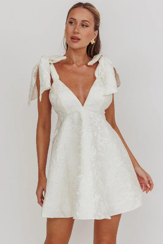 Big Savings Chantilly Tied Shoulder Jacquard Mini Dress White