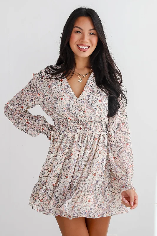 Weekend Exclusive Discounts Constant Confidence Cream Paisley Floral Mini Dress