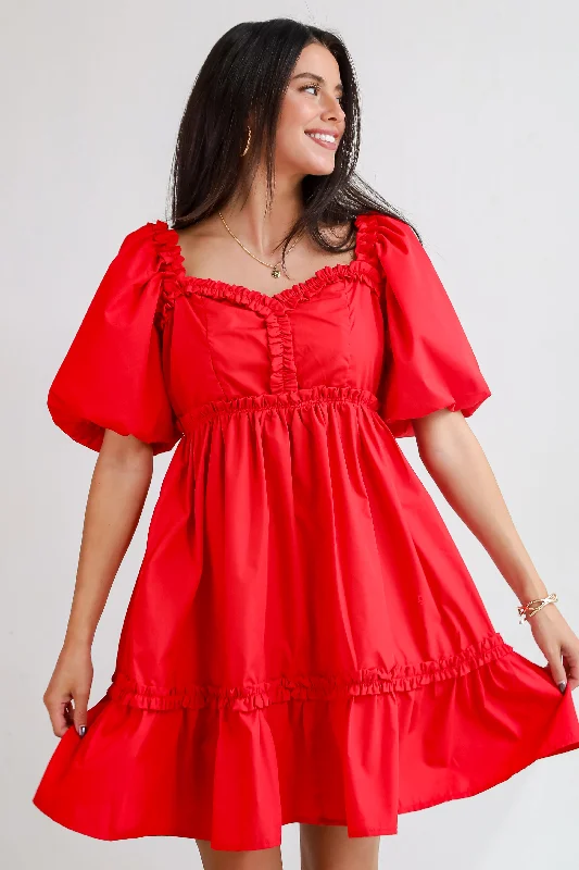 Weekend Discount Rush Convincingly Graceful Red Ruffle Mini Dress