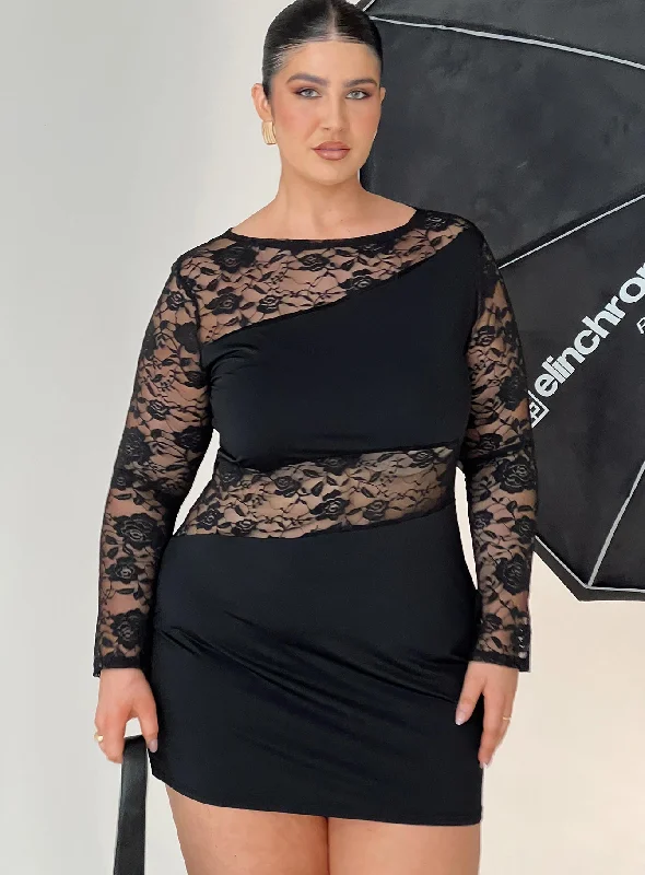 Massive Discounts Covington Long Sleeve Mini Dress Black Curve
