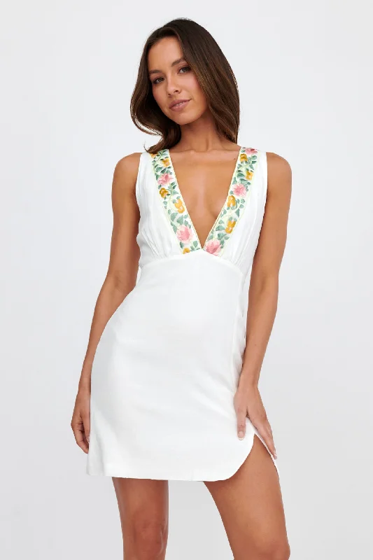 Weekend Flash Offers Cozumel V-Neck Embroidered Mini Dress White