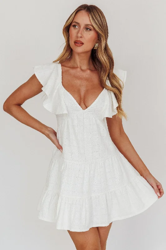 Weekend Low Prices Daffodil Ruffle A-Line Mini Dress White