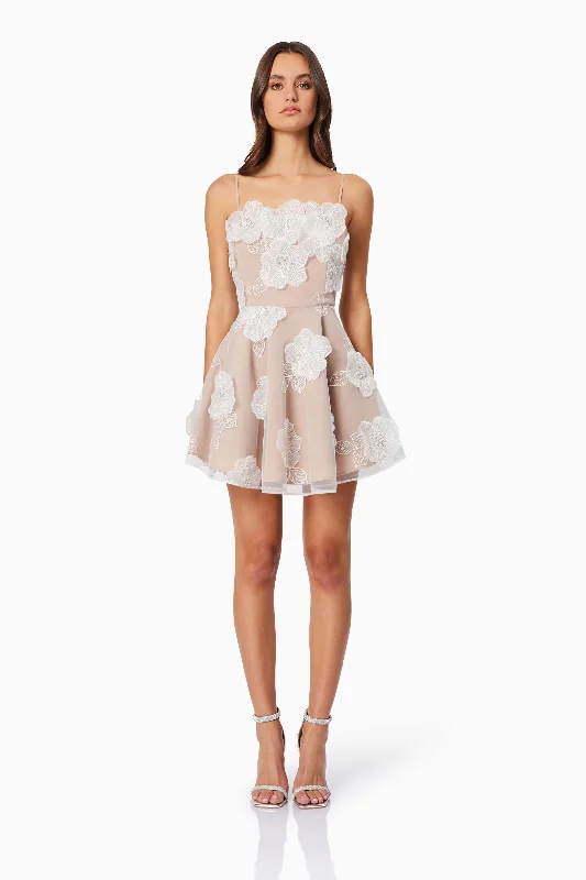 Weekend Exclusive Offers Dahlia 3D Floral Mini Dress in White