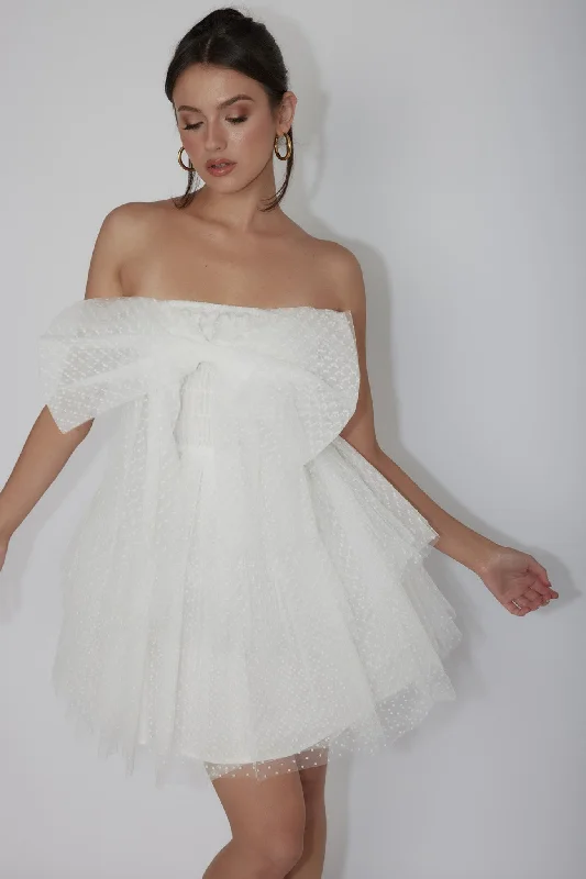 Big Offers Deana Bow Bust Strapless Mini Dress Spotty White
