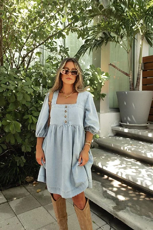 Weekend Special Shopping Event Denim Button Detail Babydoll Mini Dress