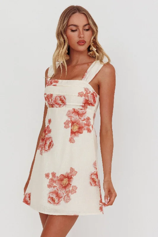 Weekend Deal Fest Dixon Pintuck Pleat Mini Dress Floral Beige