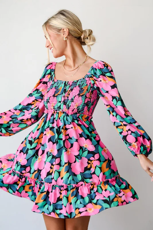 Weekend Shopping Fever FINAL SALE - Evening Splendor Black Floral Mini Dress