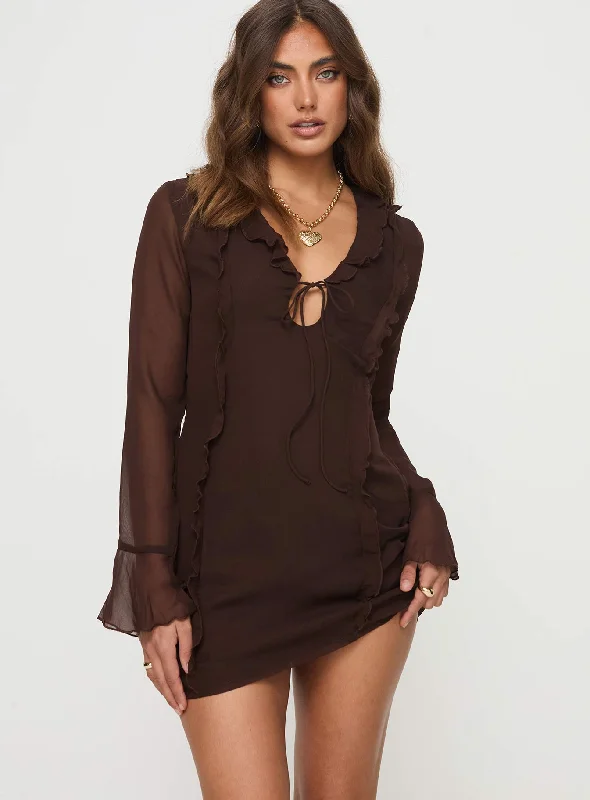 Shop & Save More Fairly Long Sleeve Mini Dress Chocolate
