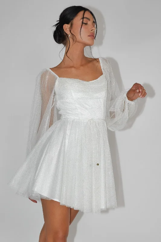 Weekend Super Savings Fairytale Dream Pleat Neckline Mini Dress Sparkle White/Gold