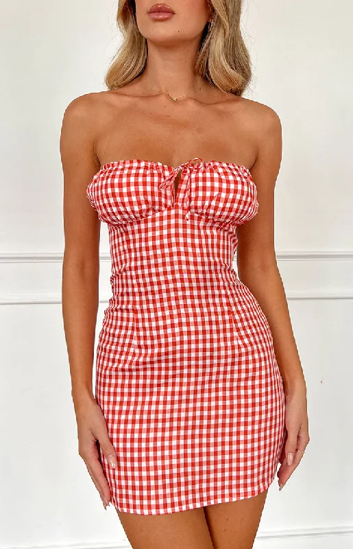 Weekend Deals Galore Faith Red Gingham Strapless Mini Dress