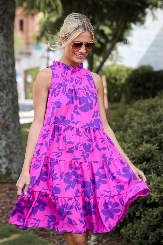 Weekend Bargain Bonanza FINAL SALE - Fancy Sweetness Magenta Floral Tiered Mini Dress