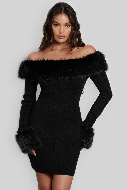 Special Shopping Event Fira Fur Trim Knit Mini Dress