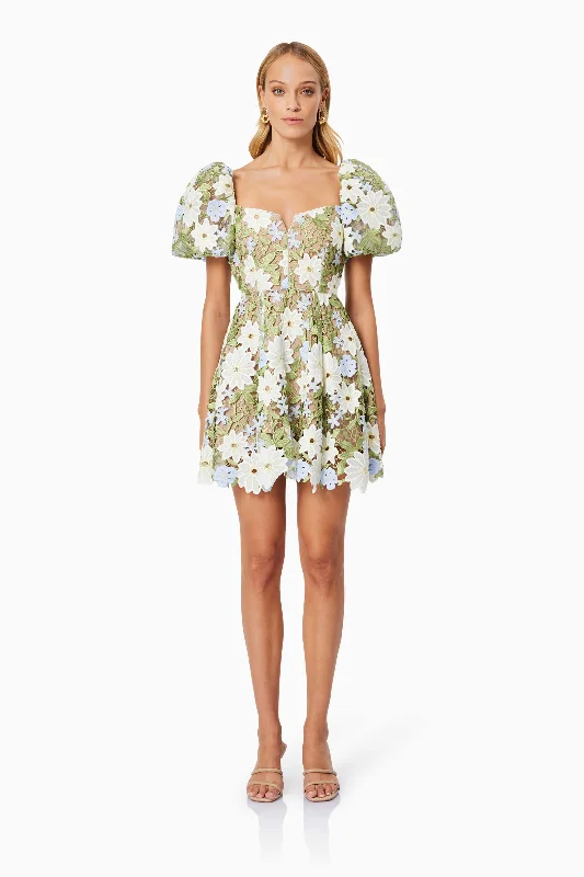 Price Slash Event Flora Lace Mini Dress in Green