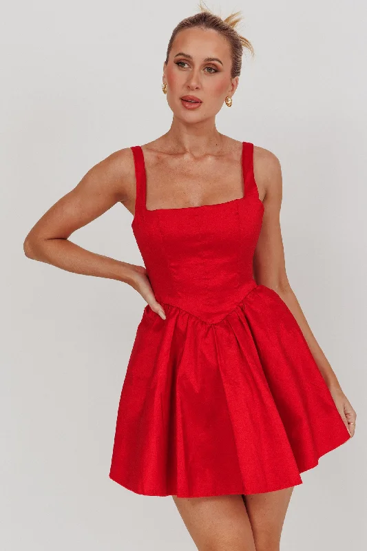 Today’s Special Discount Found You Square Neck Flared Mini Dress Red