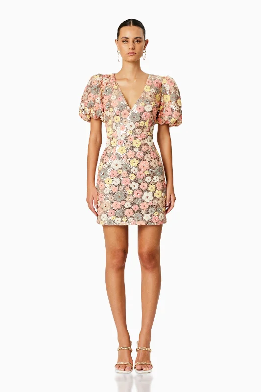 Weekend Bargain Bonanza Garden Mini Puff Sleeve Dress In Multi