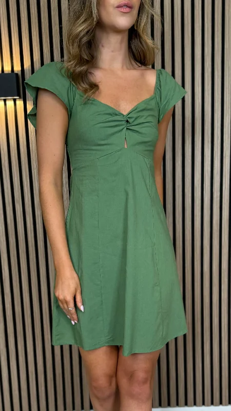 Weekend Super Savings Gina Khaki Knot Detail Mini Dress