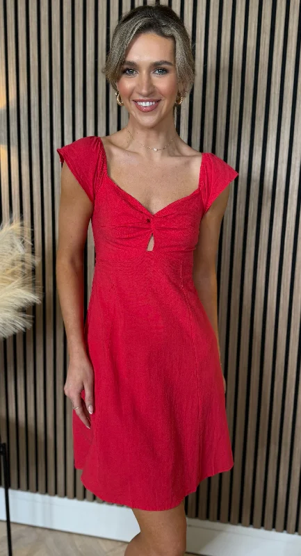 Price Cut Alert Gina Red Knot Detail Mini Dress