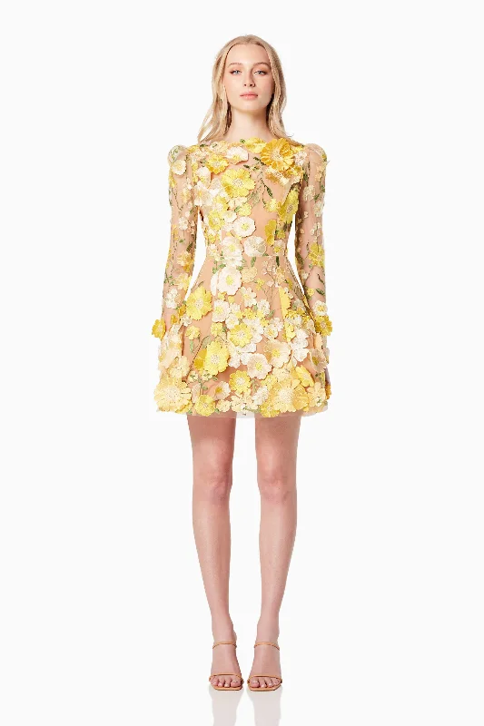 Super Price Drop Goldenvoice 3D Floral Mini Dress In Yellow
