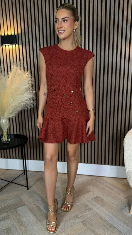 Weekend Offers Galore Helene Rust Frill Hem Mini Dress