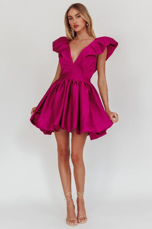 Seasonal Sale Hidden Heart Bubble Hem Mini Dress Magenta