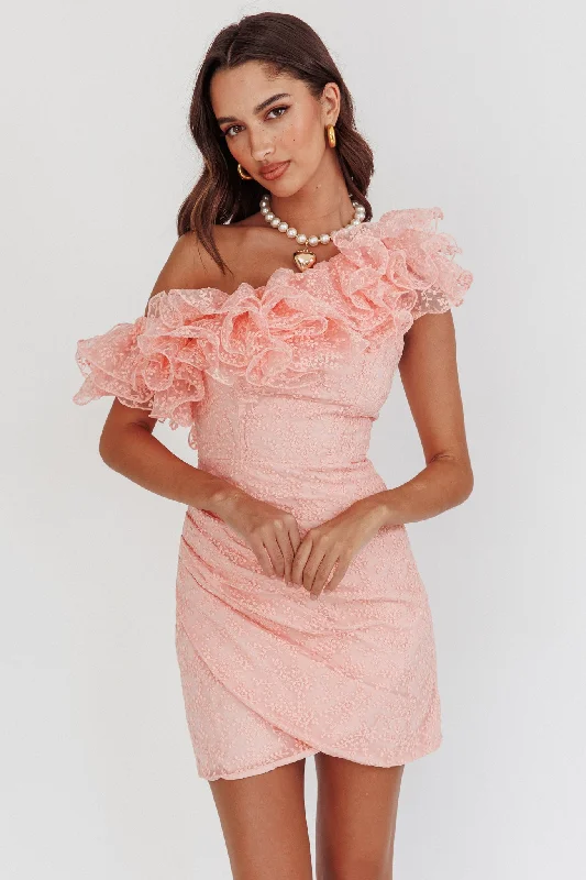 Weekend Hot Prices Hollyn One-Shoulder Ruffle Mini Dress Blush