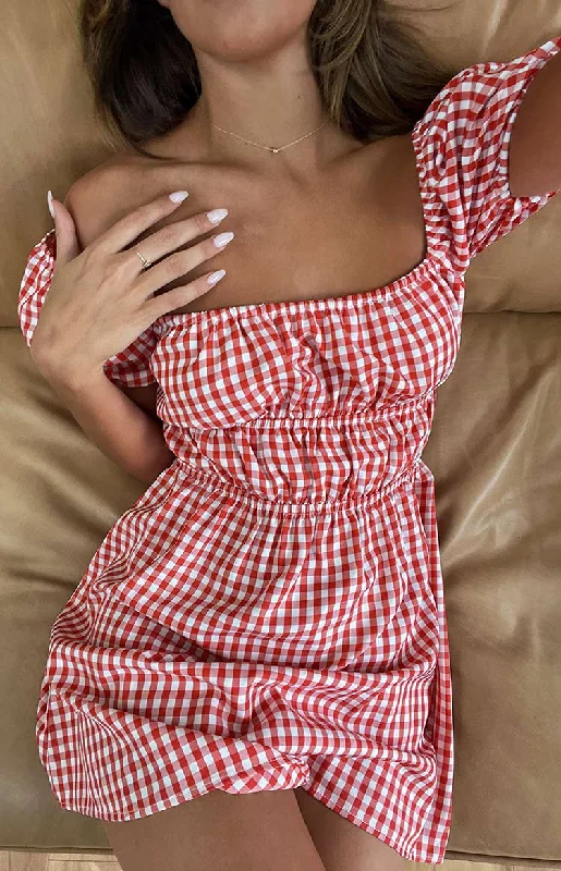Weekend Steals Await I'm Yours Red Gingham Mini Dress