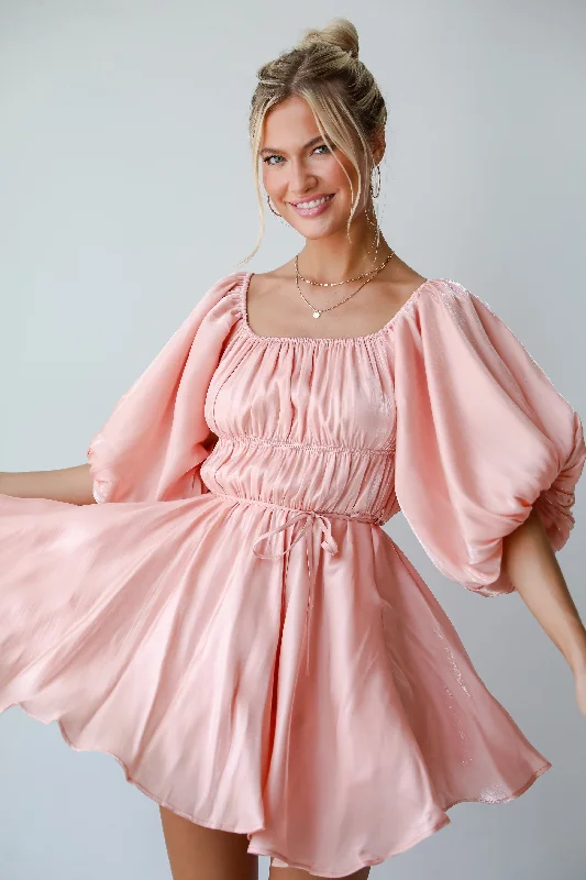 Weekend Markdown Madness FINAL SALE - Indescribable Glow Blush Puff Sleeve Mini Dress