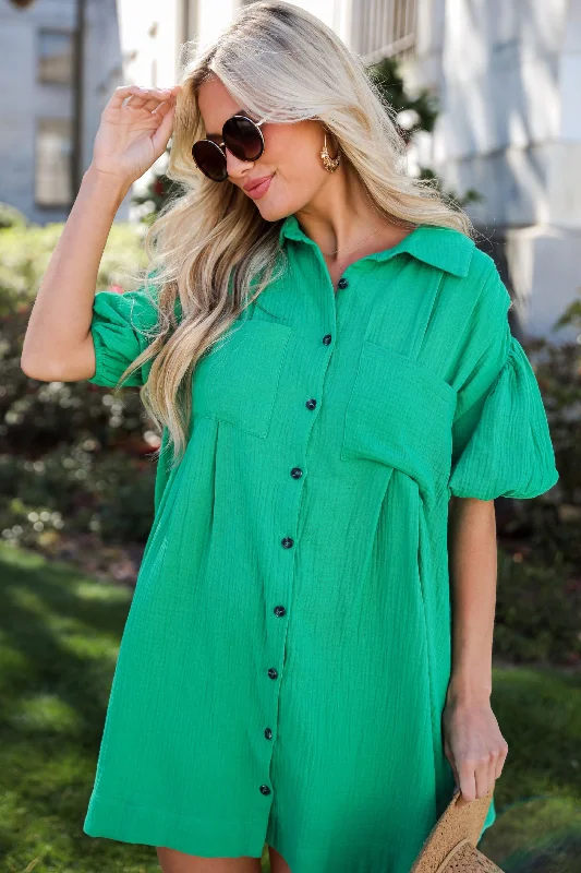 Limited Quantity Infinitely Impressive Kelly Green Linen Mini Dress