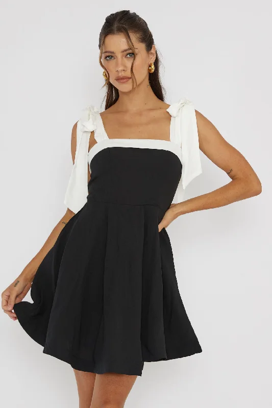 Limited Quantity Jeanie Bow Shoulder Mini Dress Black