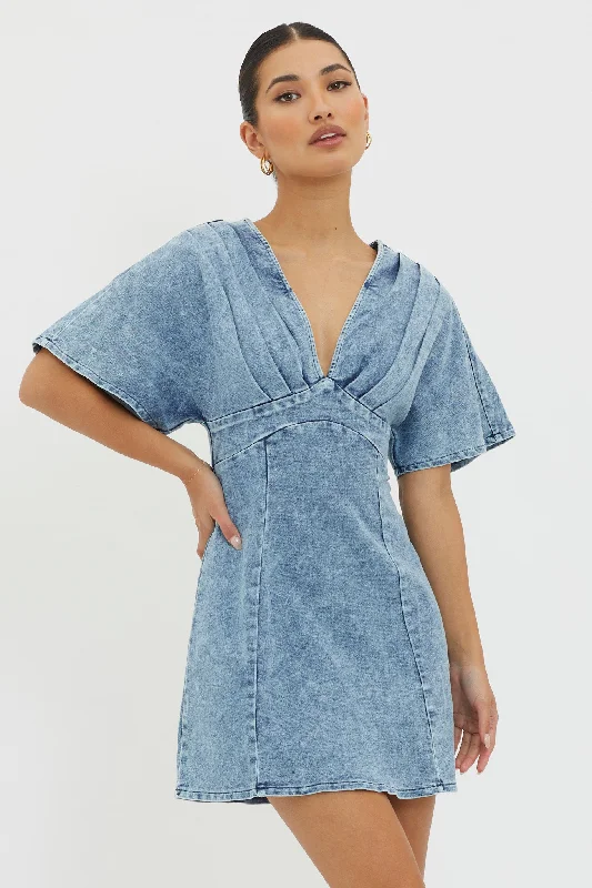 Best Prices This Week Jessika Pleated Bust Mini Dress Denim Blue
