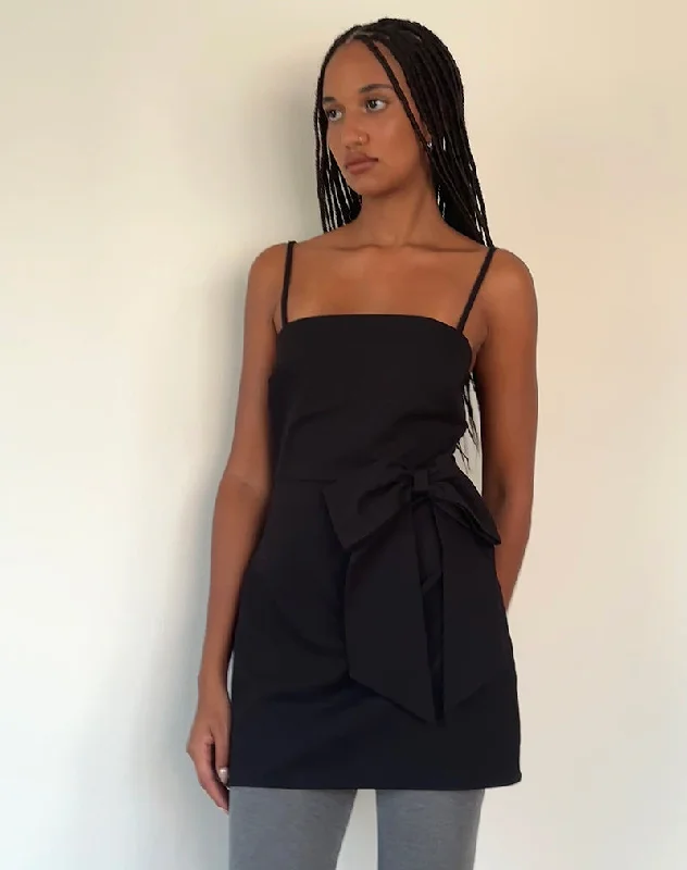Unbeatable Flash Deals Lacerta Bow Mini Dress in Tailoring Black