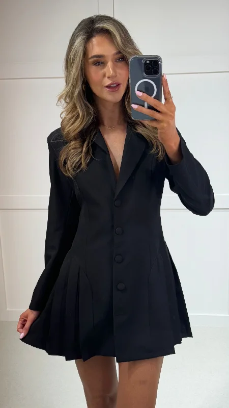 Weekend Steals Lacey Black Pleated Blazer Mini Dress