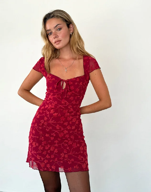 Flash Shopping Deal Lashka Mini Dress in Red Grunge Floral Flock