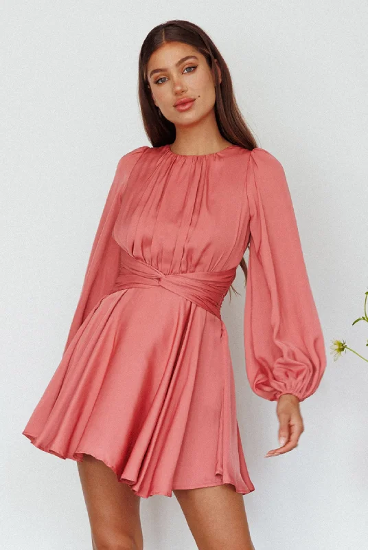 Exclusive Savings Event Leia Long Sleeve Waist Tie Mini Dress Rose