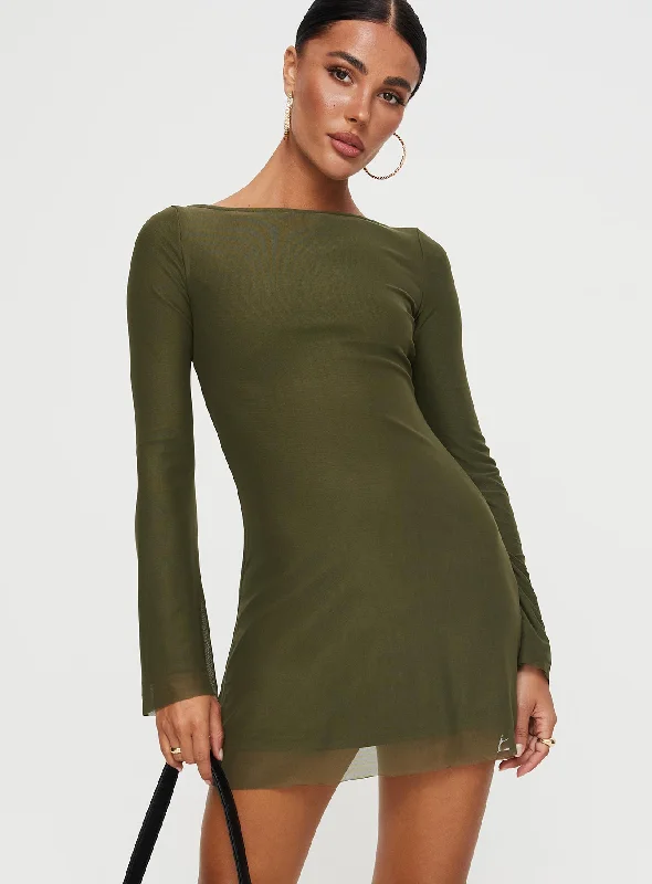 Shop More, Save More Lukea Long Sleeve Mini Dress Olive Mesh
