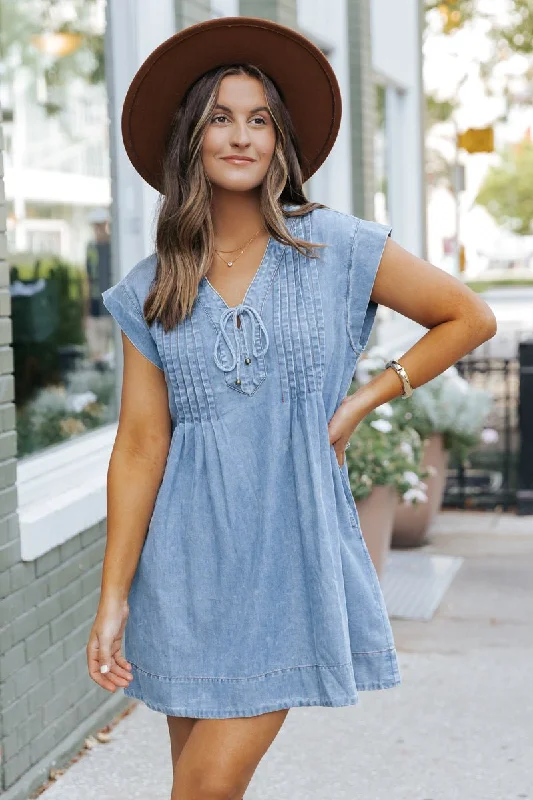 Weekend Bargain Blast Made For You Denim Pleated Mini Dress