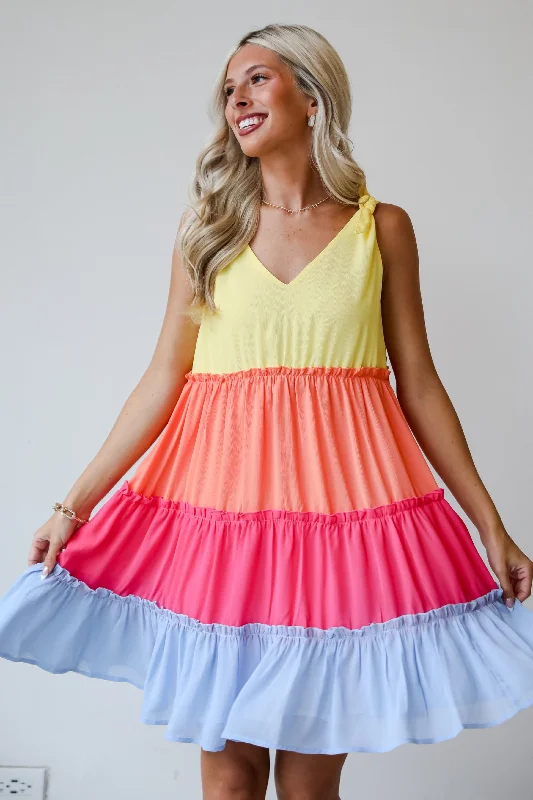 Exclusive Offer FINAL SALE - Make My Heart Flutter Tiered Color Block Mini Dress