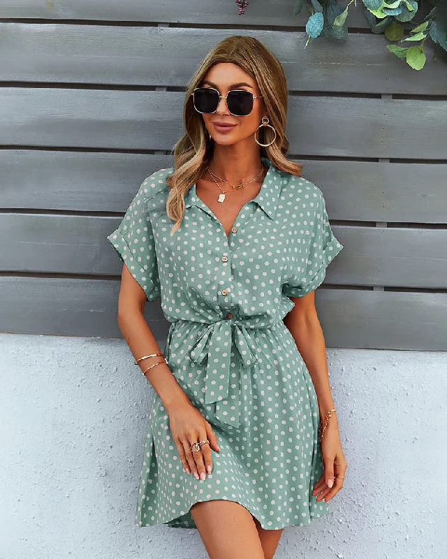 Flash Shopping Deal Manika Spotted Button Down Shirt Dress - Slate Blue