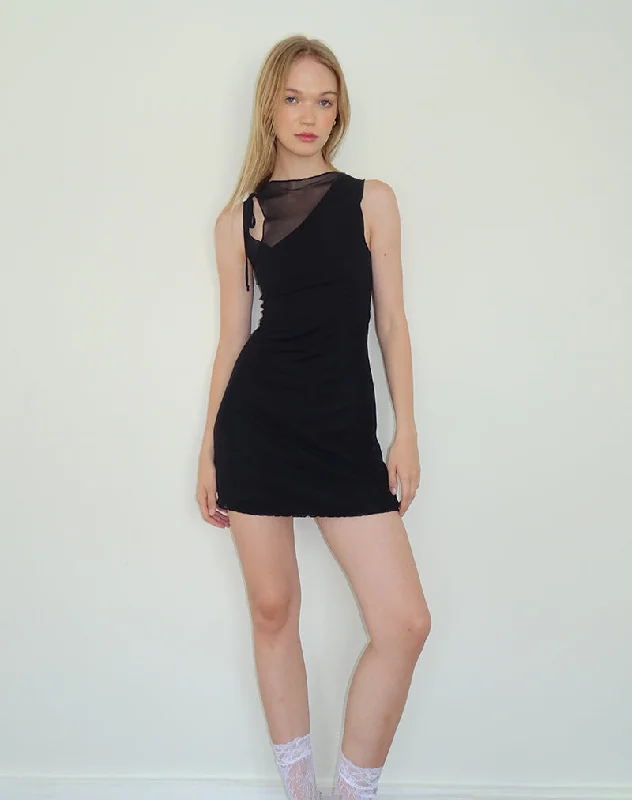Deal Frenzy Masita Asymmetric Mini Dress in Black