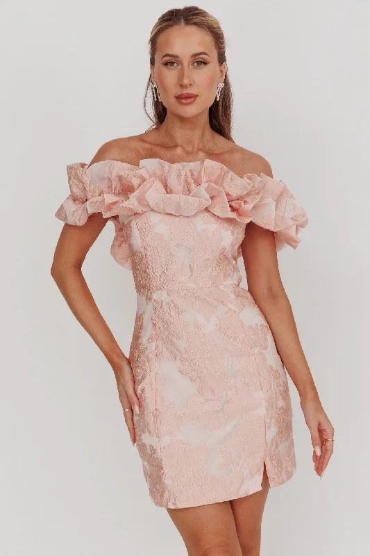 Get It Now Memoire Off-Shoulder Jacquard Mini Dress Blush