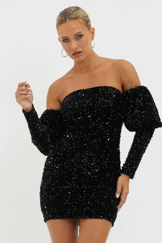 Weekend Hot Offers Merry & Bright Sequin Mini Dress Black