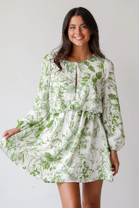 The Big Clearance FINAL SALE - Mesmerizing Essence Green Floral Mini Dress