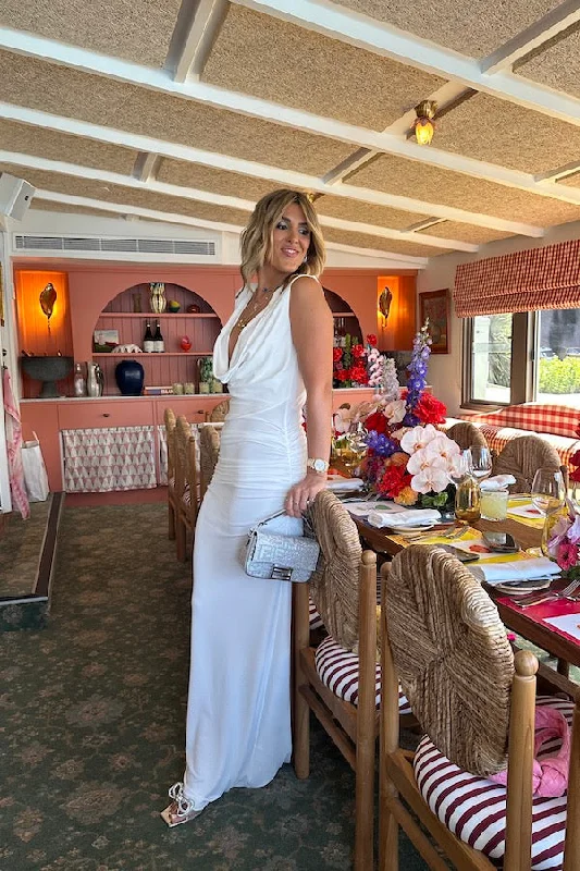 Weekend Best Price Deals Women's Maxi Drape Scoop Front Dress White