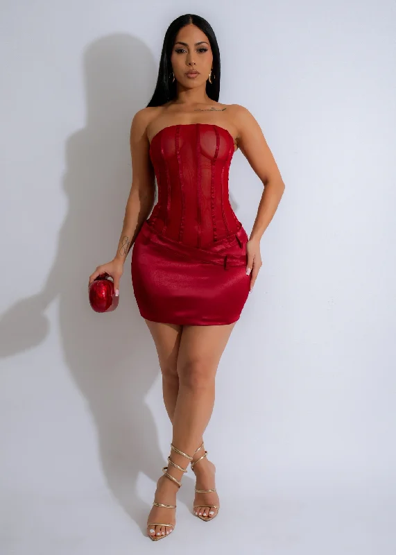 Weekend Only Savings Midnight Veil Corset Satin Mini Dress Red