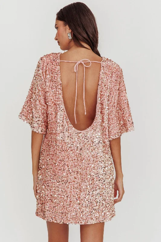 Weekend Sale Day Miramar Backless Sequin Dress Baby Pink