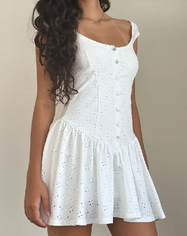 Weekend Buy One Get One Misty Mini Tea Dress in Broderie White