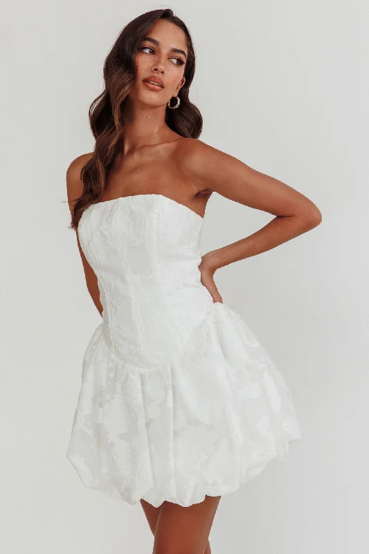Exclusive Savings Monti Strapless Bubble Hem Mini Dress Embroidered White