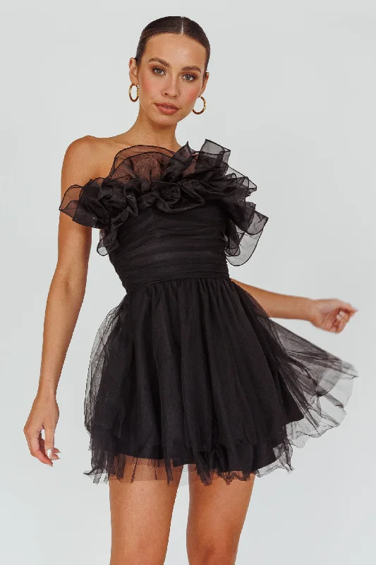 Hot Picks My Beloved Organza Frill Mini Dress Black